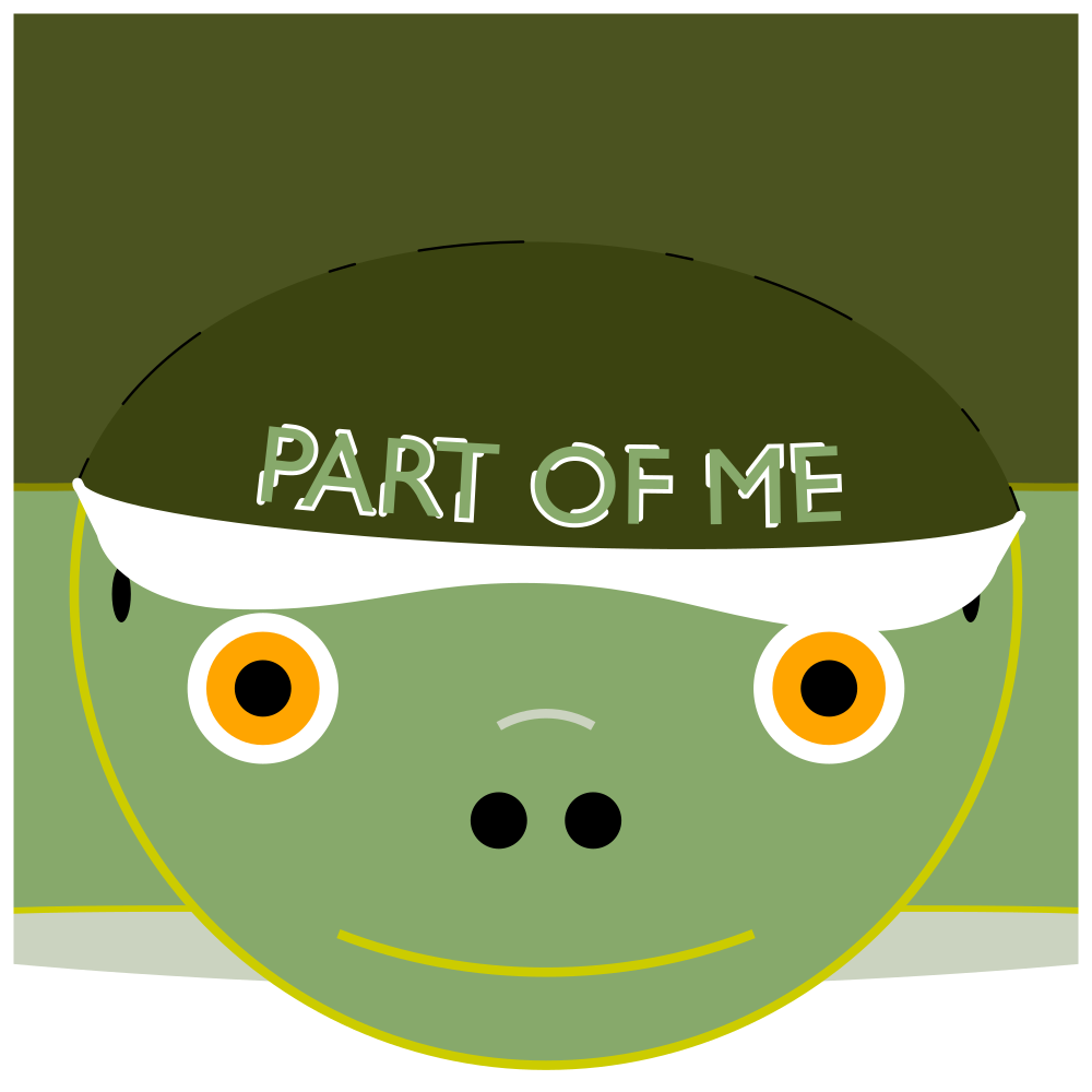 A turtle with a baseball cap that says, Part of Me, on the front.